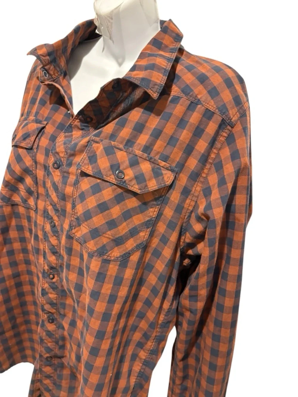 THE NORTH FACE Men’s Checkered Burnt Orange Blue Button Up Top Size Medium